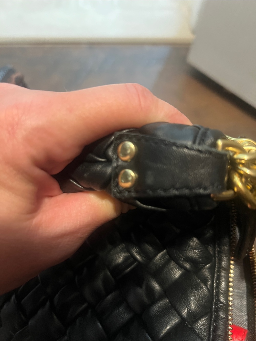 Clare V Black Petit Moyen Puffy Woven Leather Shoulder Bag with Gold Hardware - Picture 10 of 12